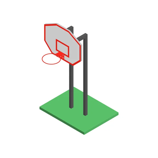 Escudo de baloncesto con cesta en isométrica, ilustración vectorial . — Vector de stock