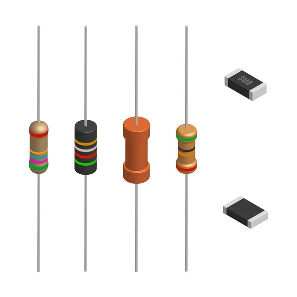 Набор различных резисторов в 3D, векторная иллюстрация . — стоковый вектор
