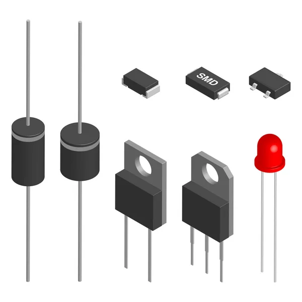 Set van verschillende diodes in 3d, vectorillustratie. — Stockvector