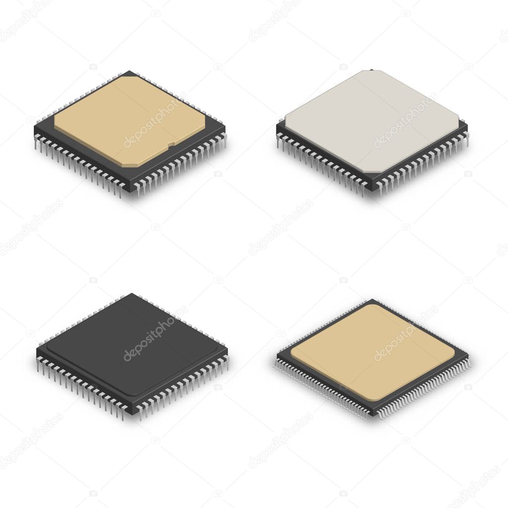 Set of different processors in 3D, vector illustration.