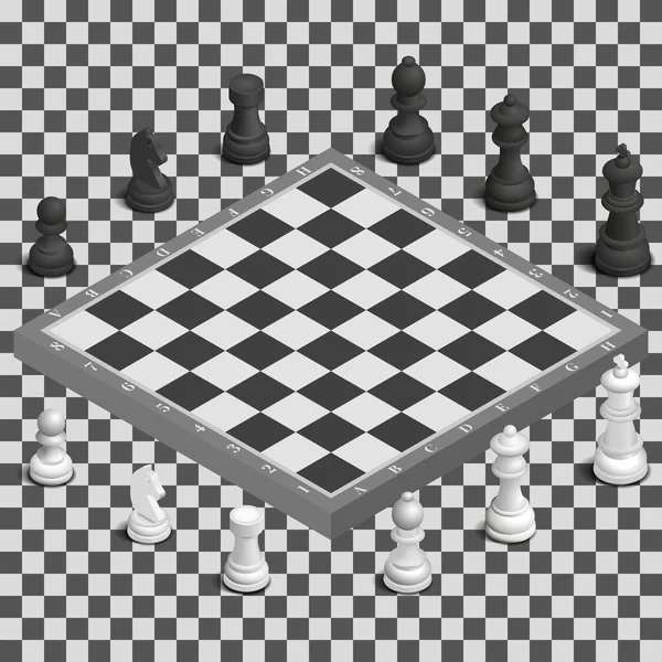 Tablero de ajedrez con piezas fotorrealistas isométricas, ilustración vectorial . — Vector de stock