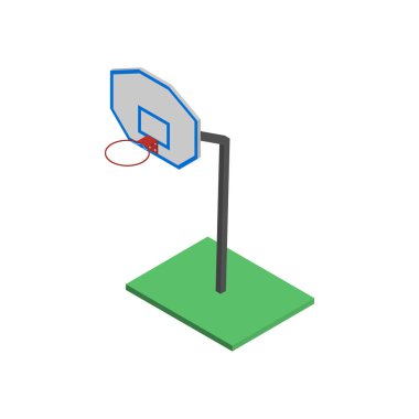 Sepet içinde izometrik, vektör çizim ile basketbol kalkan.