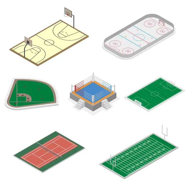 Conjunto de parques infantiles en isométrica, ilustración vectorial . — Archivo Imágenes Vectoriales