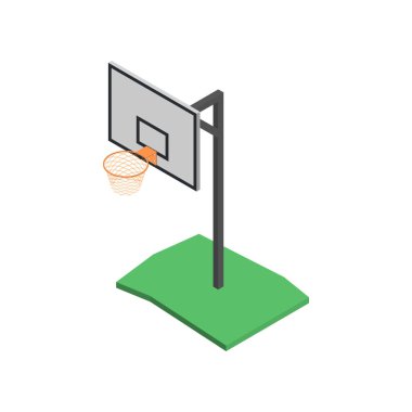 Sepet içinde izometrik, vektör çizim ile basketbol kalkan.