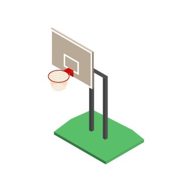 Sepet içinde izometrik, vektör çizim ile basketbol kalkan.