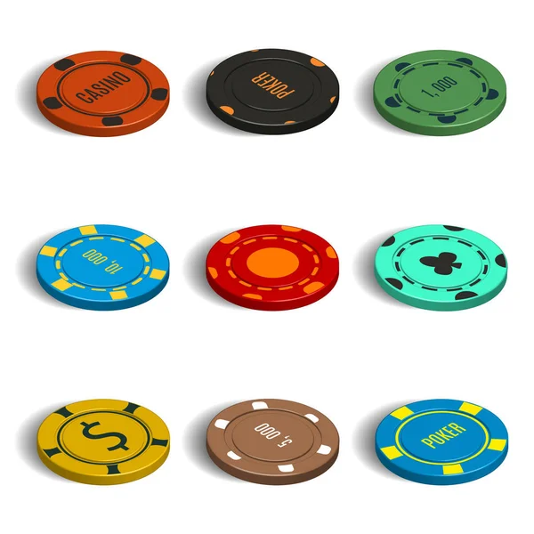 Set verschiedener Casino-Chips in 3D, Vektor-Illustration. — Stockvektor