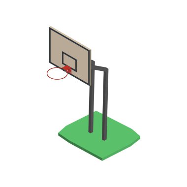 Sepet içinde izometrik, vektör çizim ile basketbol kalkan.