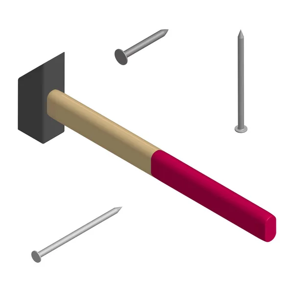 Hammer and nails in 3D, vector illustration. — Stock Vector