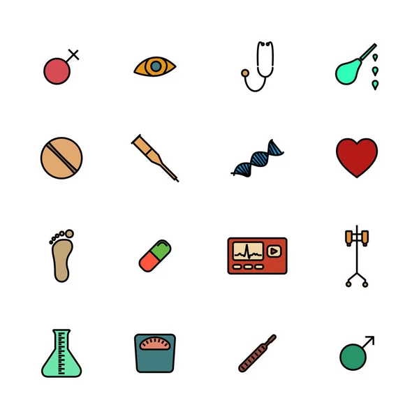 Conjunto de iconos médicos planos con trazo negro, ilustración vectorial . — Archivo Imágenes Vectoriales