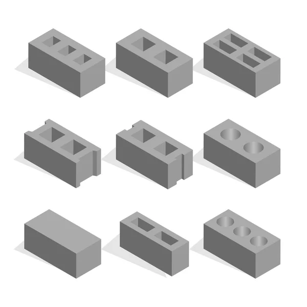 Set isometrische cinder blocks, vectorillustratie. — Stockvector