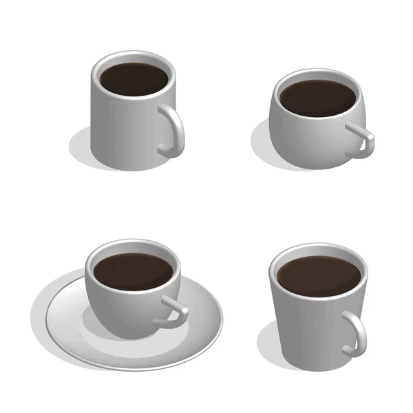 Uppsättning av vita koppar för kaffe i 3d, vektorillustration. — Stock vektor