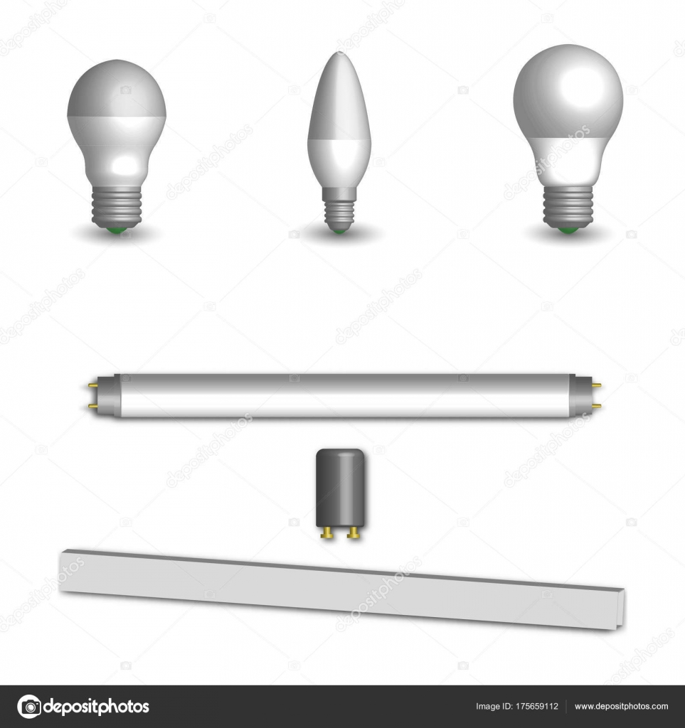 Set Of Diffe Led And Fluorescent Light Bulbs In 3d