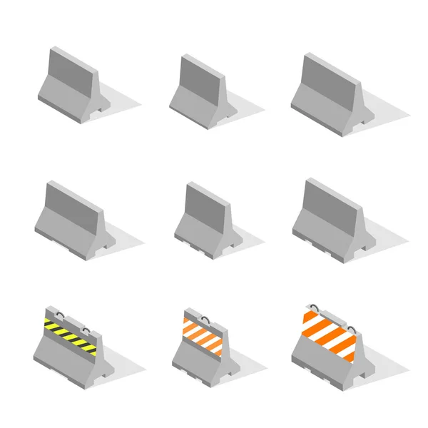 Zestaw bariery drogowe betonowe żelaza w 3d, ilustracji wektorowych. — Wektor stockowy