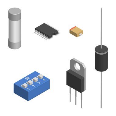 3D, vektör çizim farklı elektronik bileşenleri kümesi.