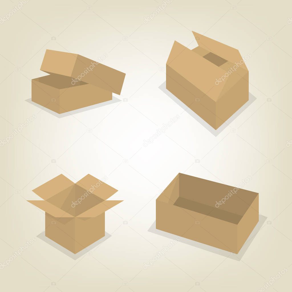 Flat icons of cardboard boxes, vector illustration.