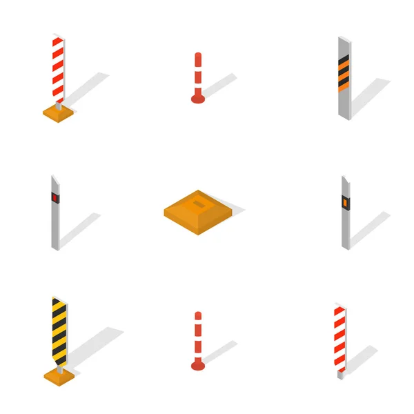 Set di barriere protettive e colonne stradali in 3D, illustrazione vettoriale . — Vettoriale Stock