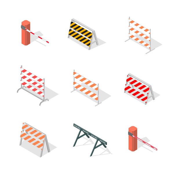 Road traffic barrier isometric, vector illustration.