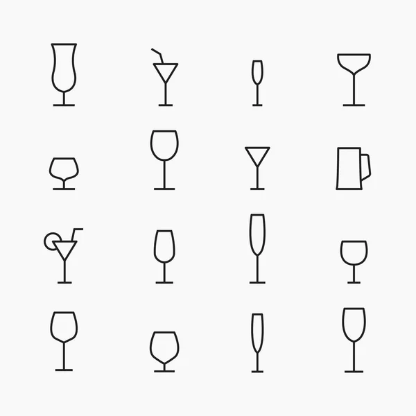 Set of wine glasses for alcoholic drinks of thin lines, vector illustration — Stock Vector