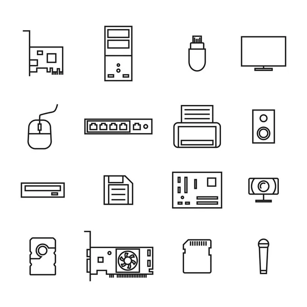 Iconos de computadora de líneas delgadas, ilustración vectorial . — Vector de stock