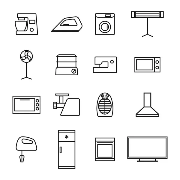 Iconos electrodomésticos de líneas delgadas, ilustración vectorial . — Archivo Imágenes Vectoriales