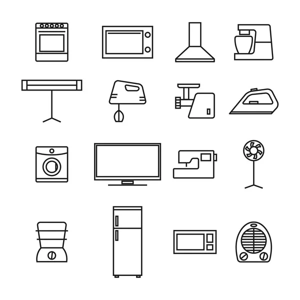 Iconos electrodomésticos de líneas delgadas, ilustración vectorial . — Vector de stock