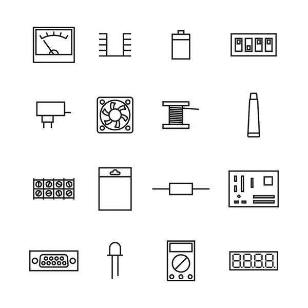Componentes electrónicos y de radio de línea delgada, ilustración vectorial . — Vector de stock
