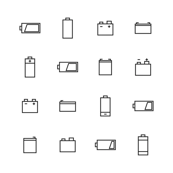 Elementos de energia e ícones de bateria de linhas finas, ilustração vetorial . — Vetor de Stock