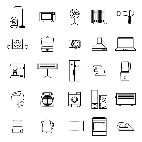 Iconos electrodomésticos de líneas delgadas, ilustración vectorial . — Vector de stock