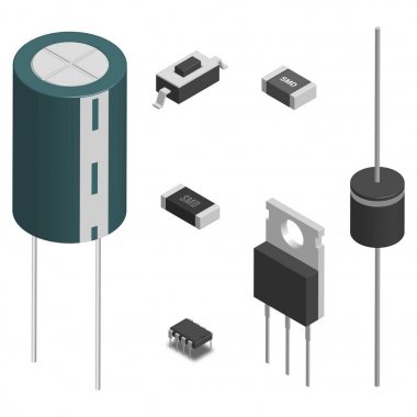 3D, vektör çizim farklı elektronik bileşenleri kümesi.