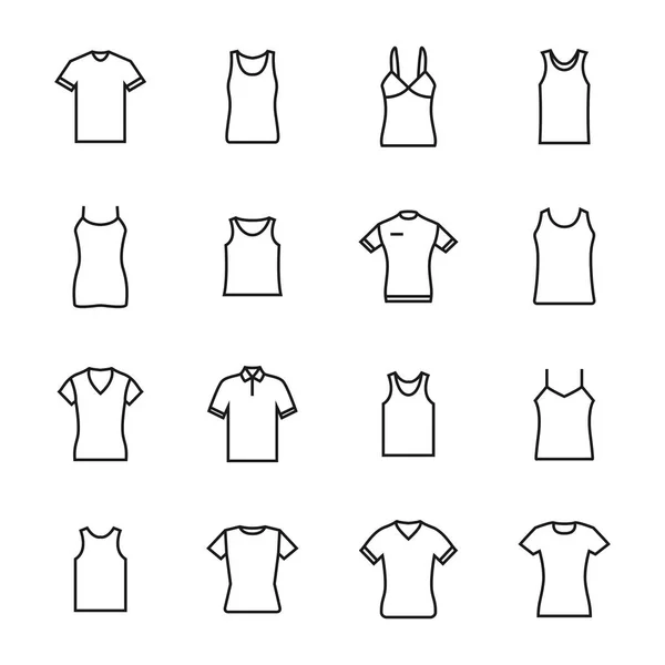 Set verschiedener T-Shirts aus dünnen Linien, Vektorillustration. — Stockvektor