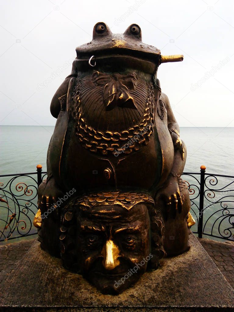 Monument to the toad. Seafront embankment of Berdyansk, Ukraine.