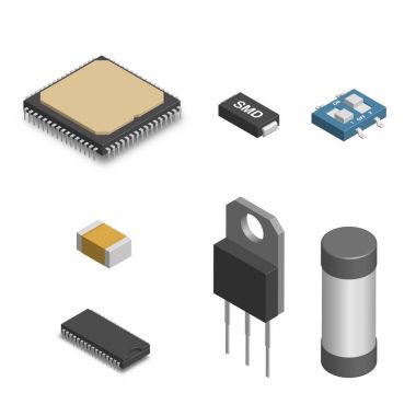 3D, vektör çizim farklı elektronik bileşenleri kümesi.