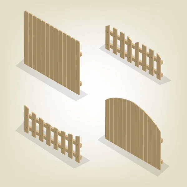Sada izometrické rozsahy dřevěných plotů, vektorové ilustrace. — Stockový vektor