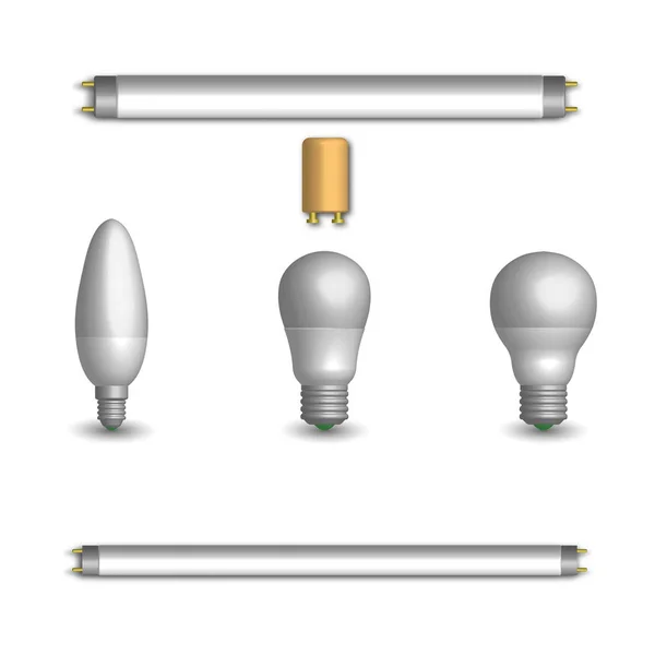 Set van verschillende Led en fluorescerende lampen in 3d, vectorillustratie. — Stockvector