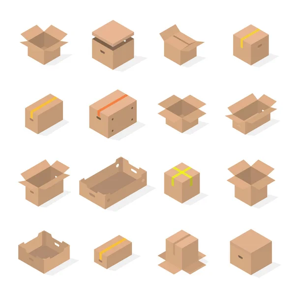 Набор картонных коробок в 3D, векторная иллюстрация . — стоковый вектор