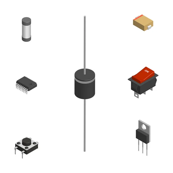 Set van verschillende 3D elektronische componenten, vector illustratie. — Stockvector