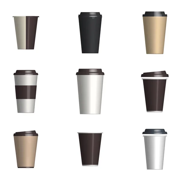 Set van glanzende koffiebekers, vector illustratie. — Stockvector