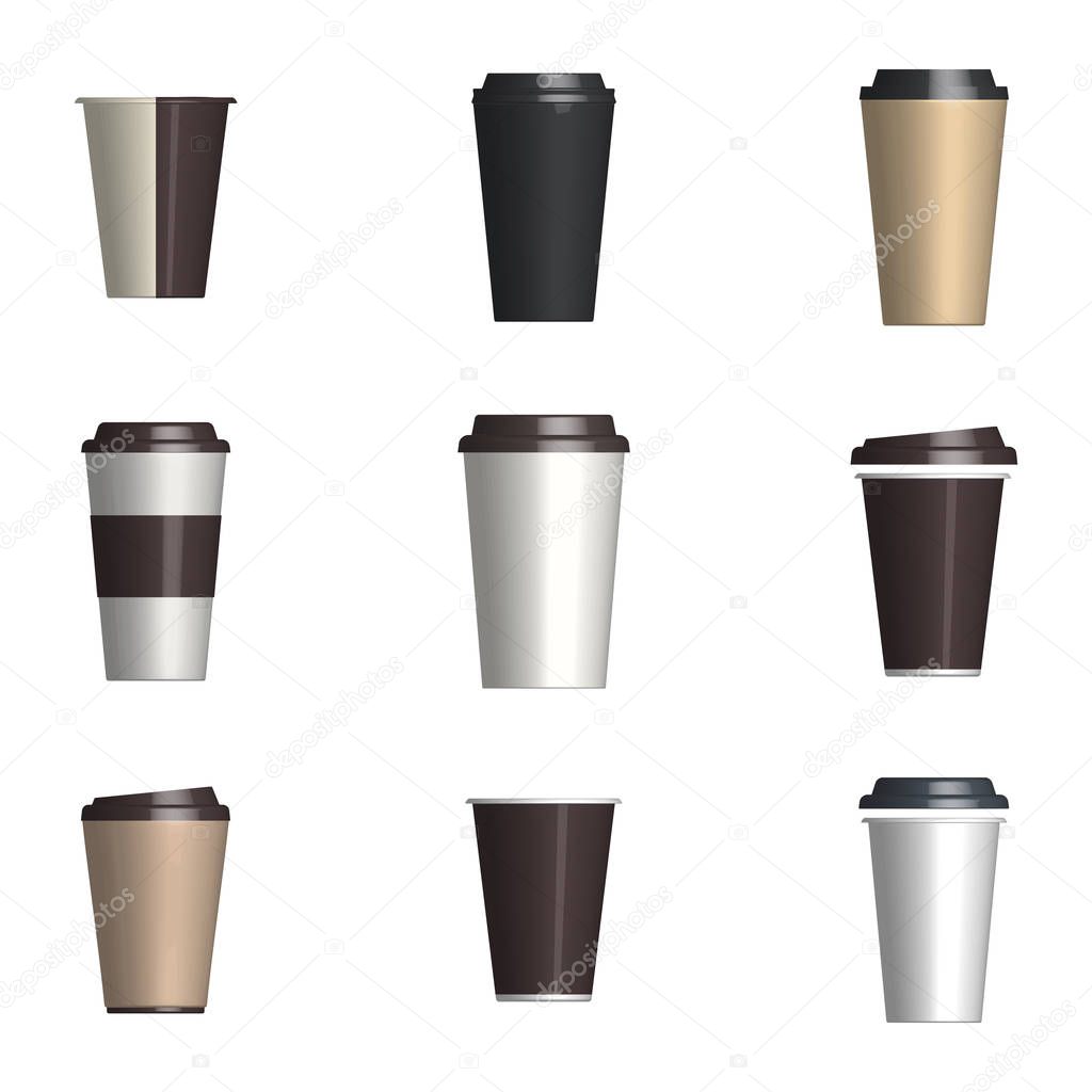 Set of glossy coffee cups, vector illustration.