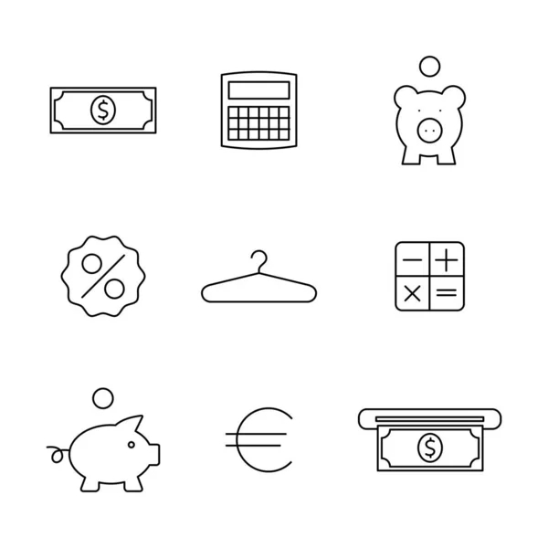 Finanzas Iconos Compras Conjunto Líneas Delgadas Ilustración Vectorial — Archivo Imágenes Vectoriales