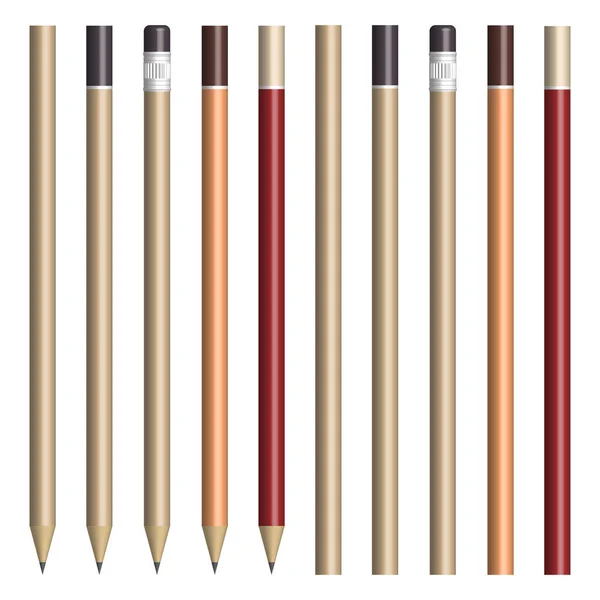 Set Various Pencils Sketching Front View Vector Illustration — Stock Vector