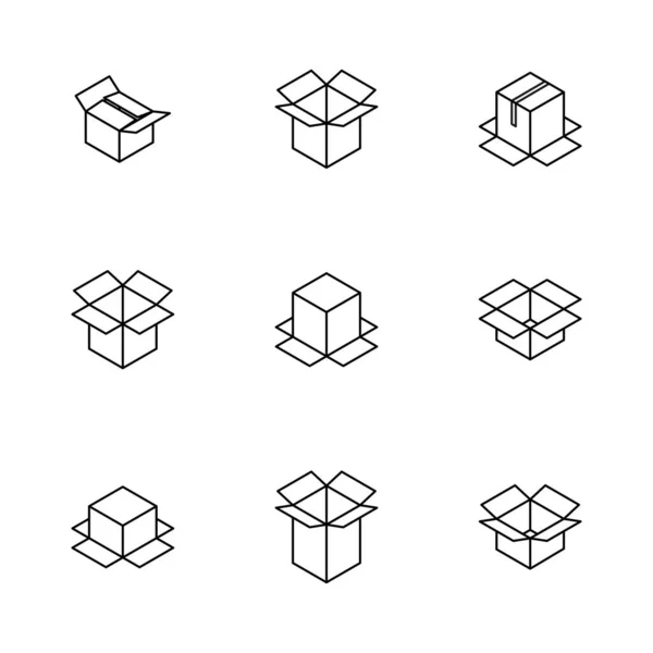 一组不同的纸板箱从细线隔离在白色背景 包装设计元素 平面3D等距样式 矢量图解 — 图库矢量图片