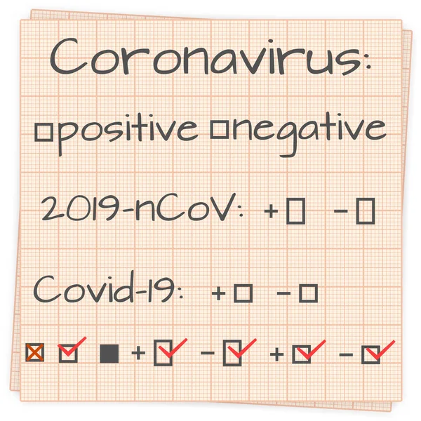 Koronavirus Pozitivní Negativní Výsledek Text Listu Papíru Vektorová Ilustrace — Stockový vektor