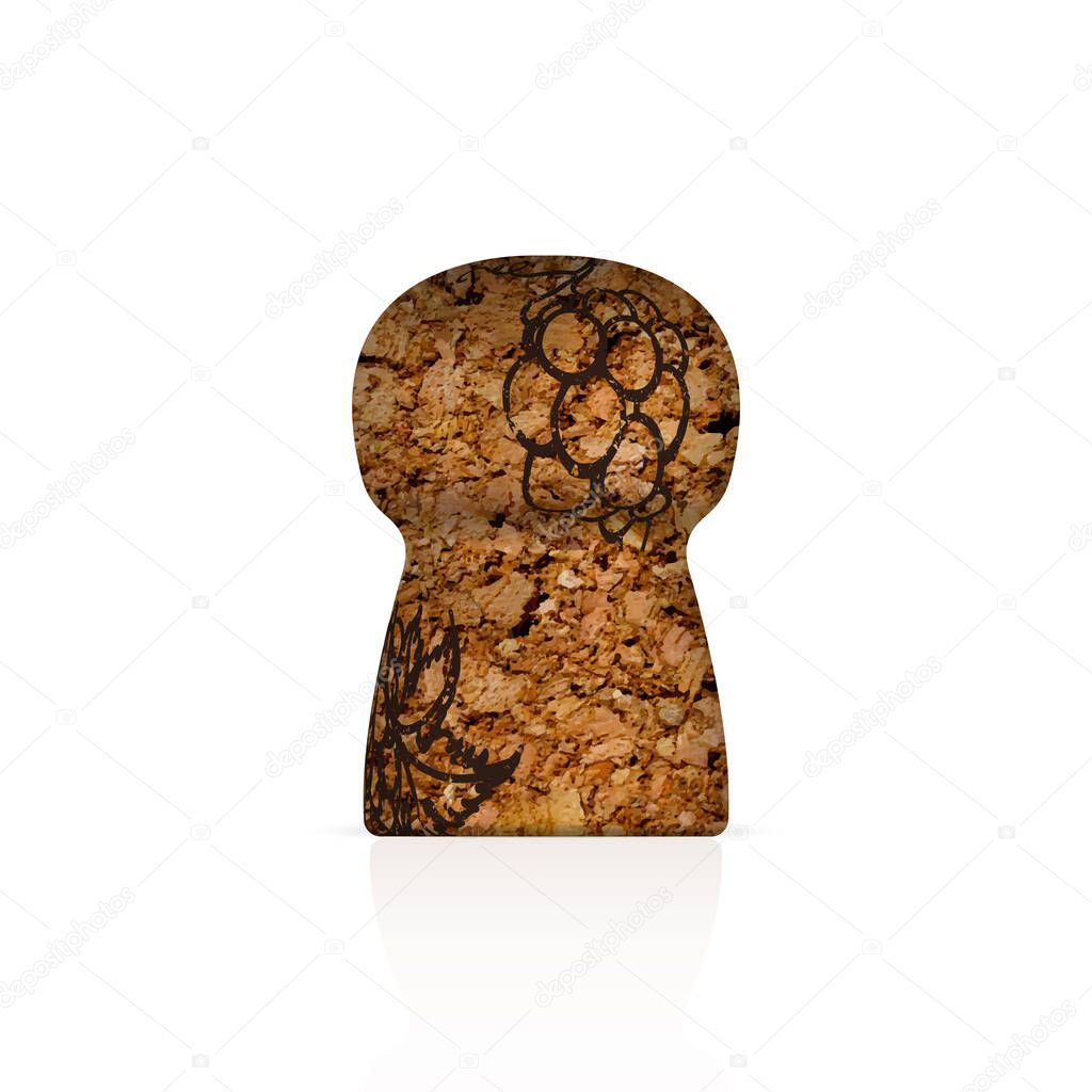 Photorealistic champagne cork isolated on a white background. Front view, vector illustration.