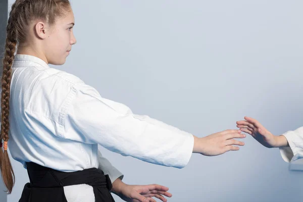 Two girls practice Aikido — Stock Photo, Image