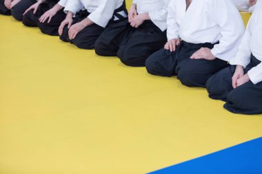 İnsanlar kimono ve hakama dövüş sanatları Eğitim Semineri