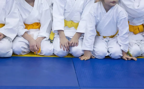 Kinder im Kimono sitzen auf Tatami — Stockfoto