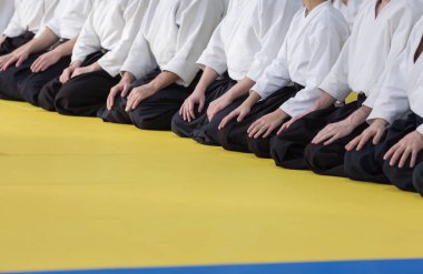 İnsanlar kimono ve hakama dövüş sanatları Eğitim Semineri