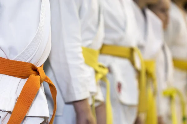 Niños en kimono en clase de artes marciales —  Fotos de Stock