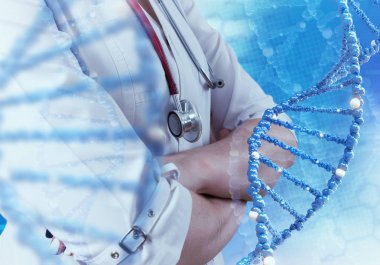 Bir kadın doktor ve 3d resimde sanal bilgisayar arabirimi