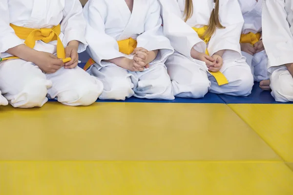 Kindergruppe im Kimono sitzt auf Tatami — Stockfoto